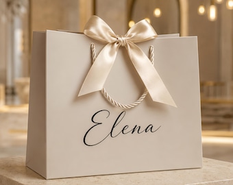Personalisierte Hochzeitsgeschenktüten, Geschenktüten mit individuellem Namen für Brautjungfern, Gastgeschenktüten mit Schleife, Weihnachtsgeschenktüten