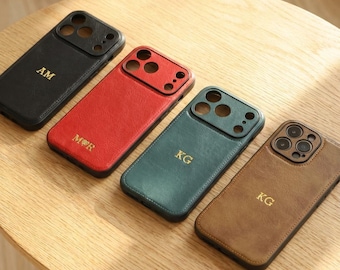 Custom Leather iPhone Case | Personalized Phone Case for iPhone 17/16/15/14/13 | Engraved Initials Monogram Leather Cover