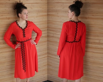 Red flare dress Tie belt dress Refashioned clothing