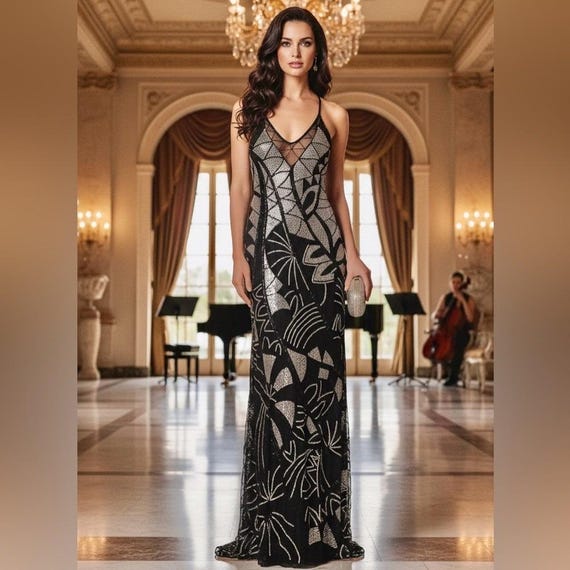 unique hand-beaded evening dress Long Couture Long Sleeve Beaded Formal Dress in Sage