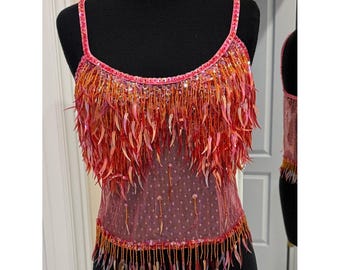 Beaded Fringe Pink Sequin stretch mesh Attitudes by Debra Cami Top