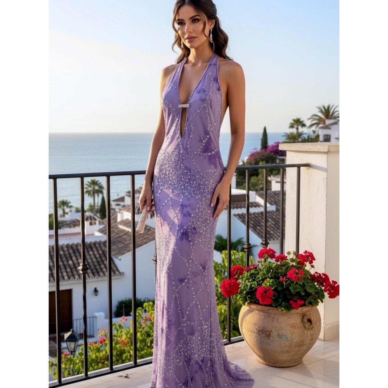 purple beaded halter dress Neck outdoor wedding gowns