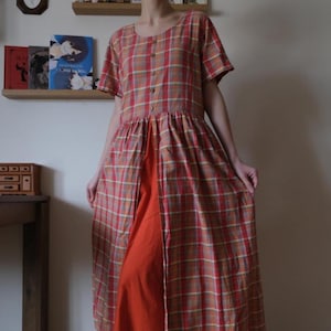 Vintage Checked Layered Plaid Midi Sundress Size M