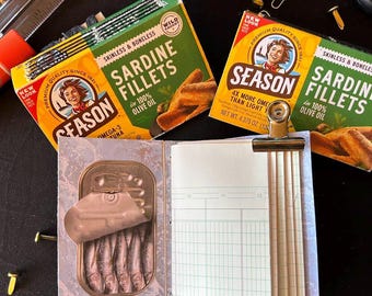 Upcycled Sardine Package Junk Journal | Handmade Mini Journal | Whimsical Paper Ephemera
