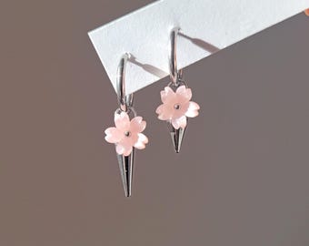 Mismatched Sakura Spike Earrings | Pink Grunge Floral Earrings | Cherry Blossom Spiked Earrings
