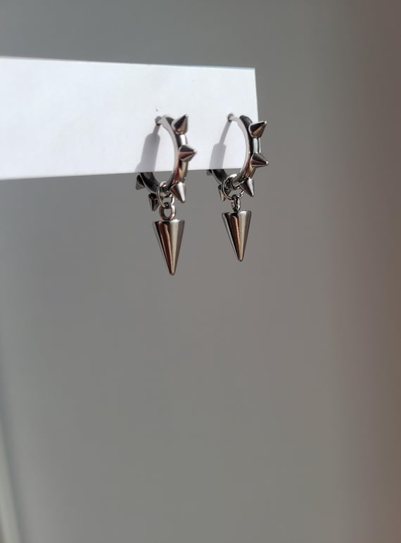 Spiked Hoop Dangle | Stainless Steel Punk Grunge Earrings | Unisex Jewelry | Edgy Spike Earrings