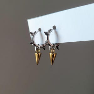 Spiked Hoop Dangle | Stainless Steel Punk Grunge Earrings | Unisex Jewelry | Edgy Spike Earrings image 3