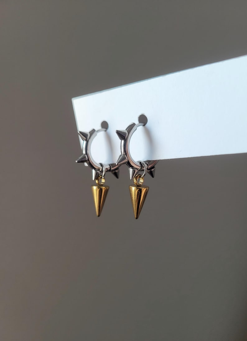 Spiked Hoop Dangle | Stainless Steel Punk Grunge Earrings | Unisex Jewelry | Edgy Spike Earrings image 3
