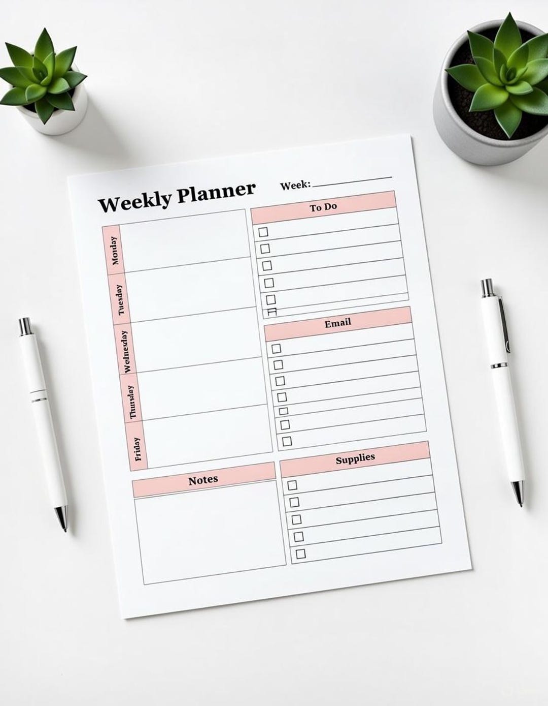 Weekly Planner Printable US Letter & A4 | Monday to Friday Planner ...