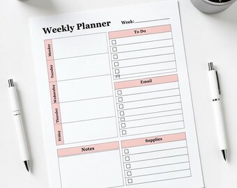 Weekly Planner Printable US Letter & A4 | Monday to Friday Planner | Christmas Weekly To-Do List | Minimalist Productivity Planner