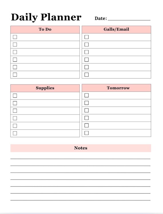 Daily Planner Printable – Daily To-Do List PDF (US Letter & A4) | Minimalist Productivity Planner | Instant Download