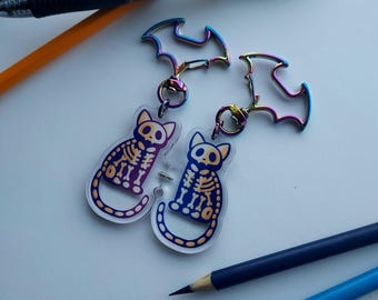 Skeleton Cats Magnet Keychains