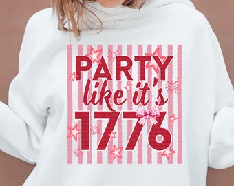 Party Like It's 1776 PNG | 4th of July Coquette Bow Clipart | Whimsy Preppy Maximalistic Colored Stripes | Monochromatic | Digital Download