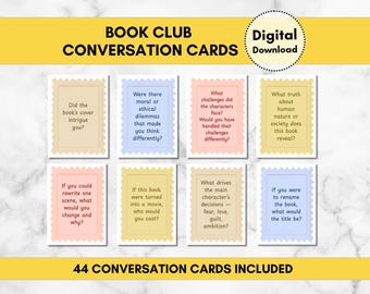 Book Club Conversation Starters, 44 Book Club Questions & Icebreaker Game For Host, Digital Download