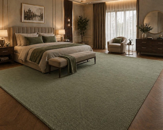 Sage Green Hand Tufted Wool Rug | Scandinavian Living Room Decor | Nordic Knots Style