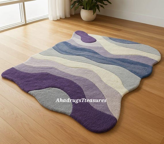 Hand-Tufted Wavy Rug | Modern Abstract Purple & Grey Carpet