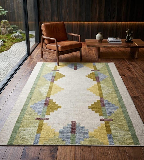 Handwoven Kilim wool Rug | Geometric Tribal Flatweave, Boho Decor | Large Kilim Jute Rug,Wool and Kilim Dhurrie Rug, Traditional Indian,