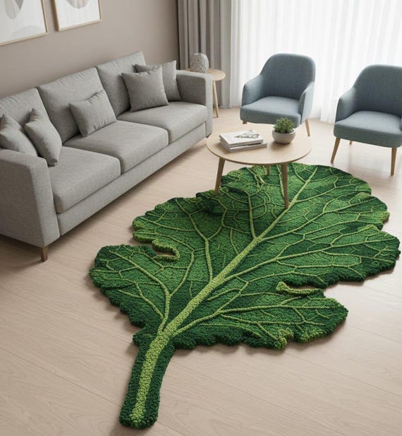Green Leaf-Shaped Rug | Hand tufted Modern Floral Petal Design | Irregular New Zealand Wool Rug
