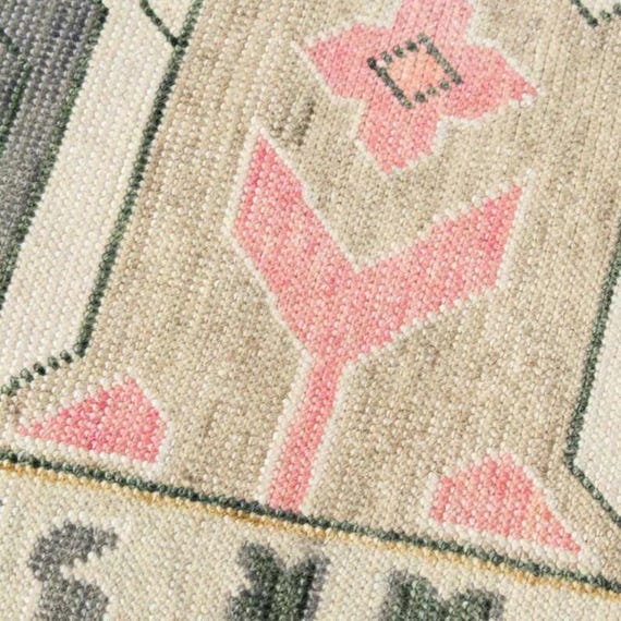 Hand-Knotted WOOL Oushak Rug: Pink & Gray Modern style Area Rug AhadrugsTteasures