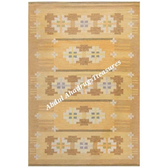 Handwoven Wool Kilim Rug | Orange Geometric Boho Rug 6x9 ft