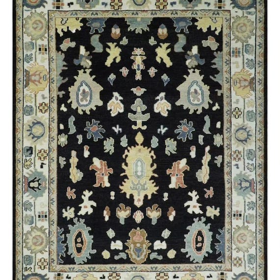 Hand Knotted Oushak Rug, Wool and Cotton, Antique Contemporary Style