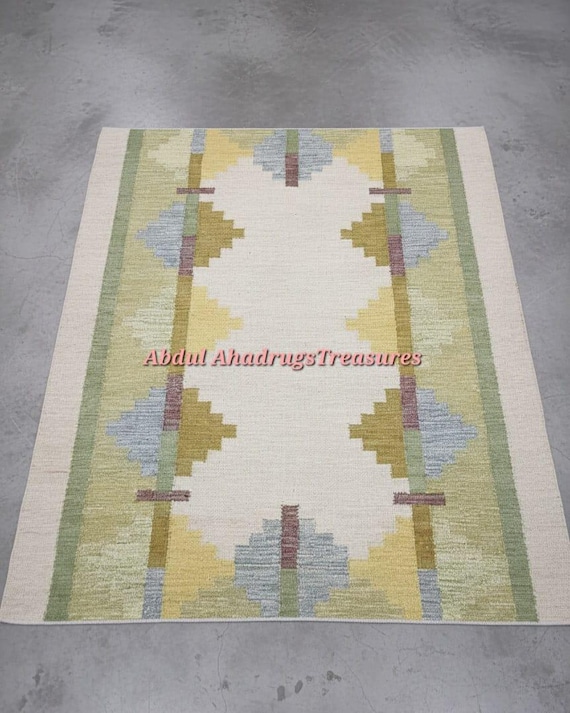 Handwoven Wool Kilim Rug | Geometric Tribal Flatweave, Boho Decor