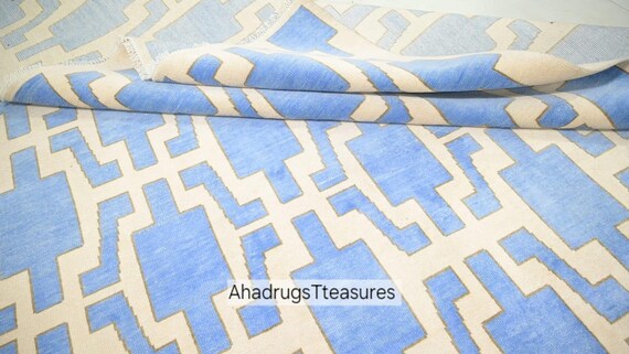 Hand Knotted Oushak Rug, Wool and Cotton, Antique Contemporary Style, Modern Geometric Trellis