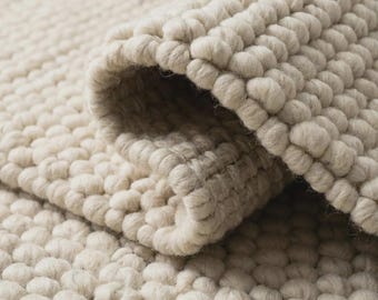 Chunky Handwoven Wool Rug, Chunky Loop Pile Area Rug, Neutral Ivory Wool Carpet, Scandinavian Minimalist Rug, Modern Cozy Living Room  Decor