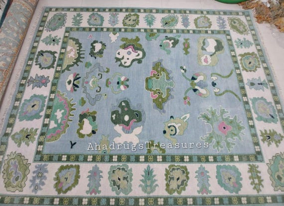 Blue Oushak Rug | Hand Knotted Wool Turkish Area Rug