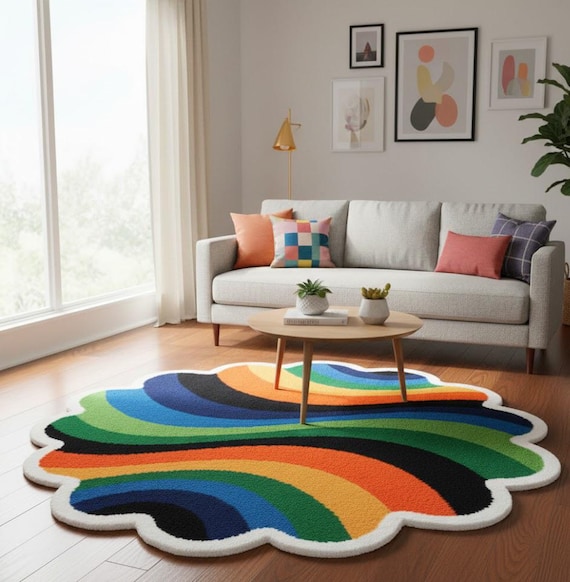 Rainbow Swirl Tufted Rug | Modern Boho Living Room Carpet