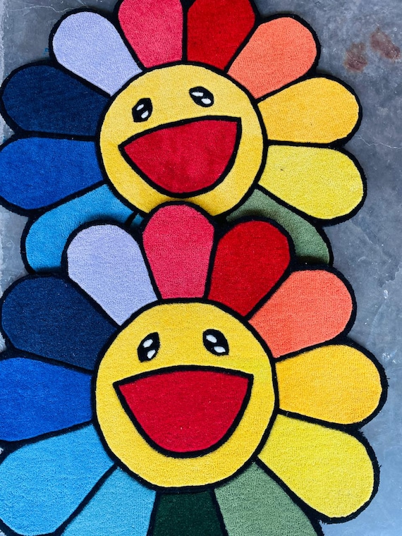 Hand-Tufted Wool Area Rug - Green Abstract, Round Floral Shape Dormat