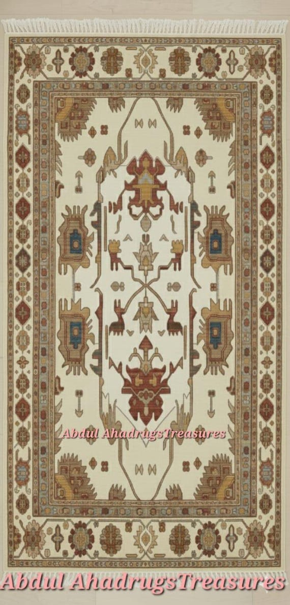 Hand Knotted Ziegler Area Rug, Cream & Brown Wool Carpet, Oriental Rug