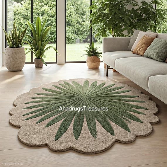 Hand-Tufted Wool Leaf Rug, Modern Home Decor (5x8 ft)