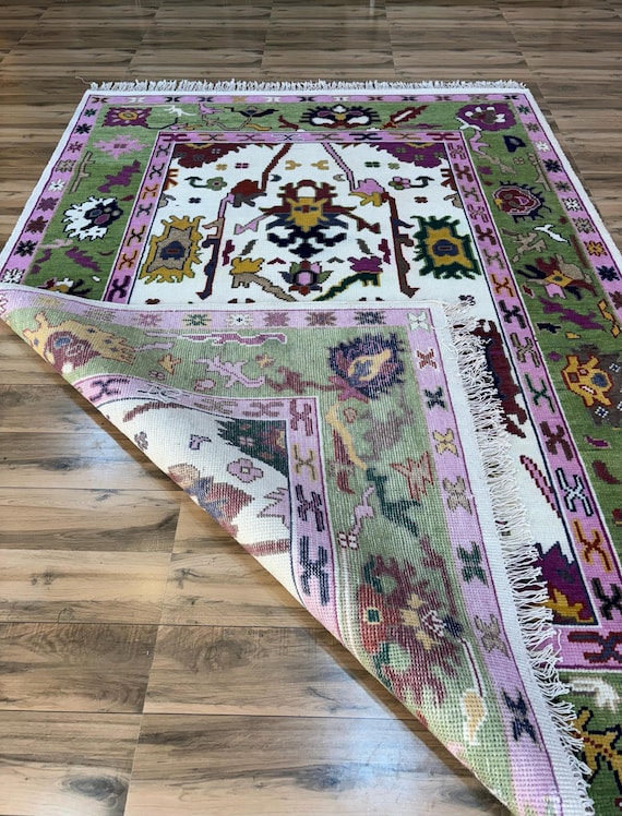 Hand Knotted Wool Oushak Rug: Bohemian Farmhouse Style, 8x10
