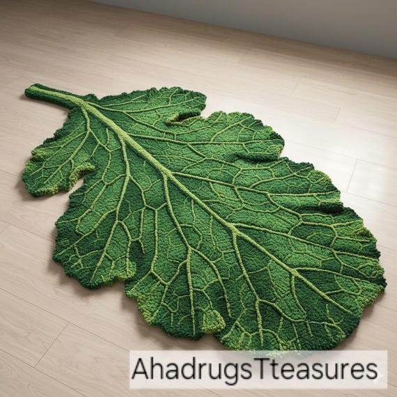 Hand-Tufted Wool Area Rug - Green and Pink Colors Irregular Shape, rug for living room