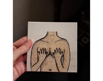 Corpo femminile, dipinto originale su mini tela, decorazione per la parete della stanza, amore per se stessi, amarsi, pittura acrilica, regalo per lei, femminilità