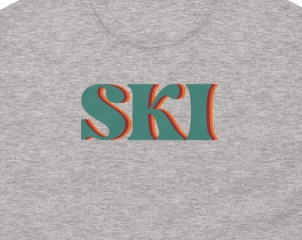 Camiseta retro de manga corta con letras en capas "SKI"
