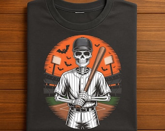 Skeleton Baseball Halloween Shirt, Spooky Sports Fan Tee, Halloween Baseball Player, Haunted Ball Game Shirt, Baseball Halloween Sweatshirt