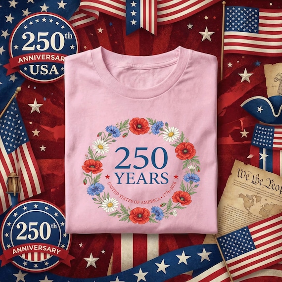 250 Years USA Shirt Floral Patriotic Tee 1776-2026 American Anniversary T-Shirt Red White Blue Flowers Independence Day Gift 4th of July
