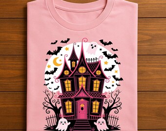 Haunted House Halloween Shirt for Women, Cute Ghost Spooky Tee, Kawaii Haunted Mansion T-Shirt, Fall Shirt, Gift Halloween Shirt For girls
