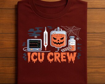 Gift ICU Crew Halloween Nurse Shirt, Spooky Medical Team Costume Tee with Jack-o-Lantern, Funny Hospital Staff Nurse Doctor Halloween Shirt