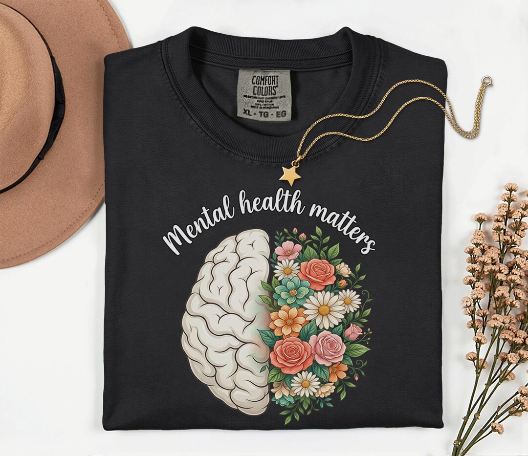 Comfort Colors® Mental Health Matters Brain Floral Shirt Half Brain ...