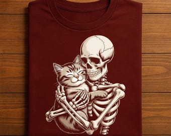 Skeleton Cat Shirt, Cute Spooky Skeleton Hug Cat Halloween Tee, Haunted Skeleton Costume, Cat Halloween Shirt, Halloween Cat Sweatshirt Gift