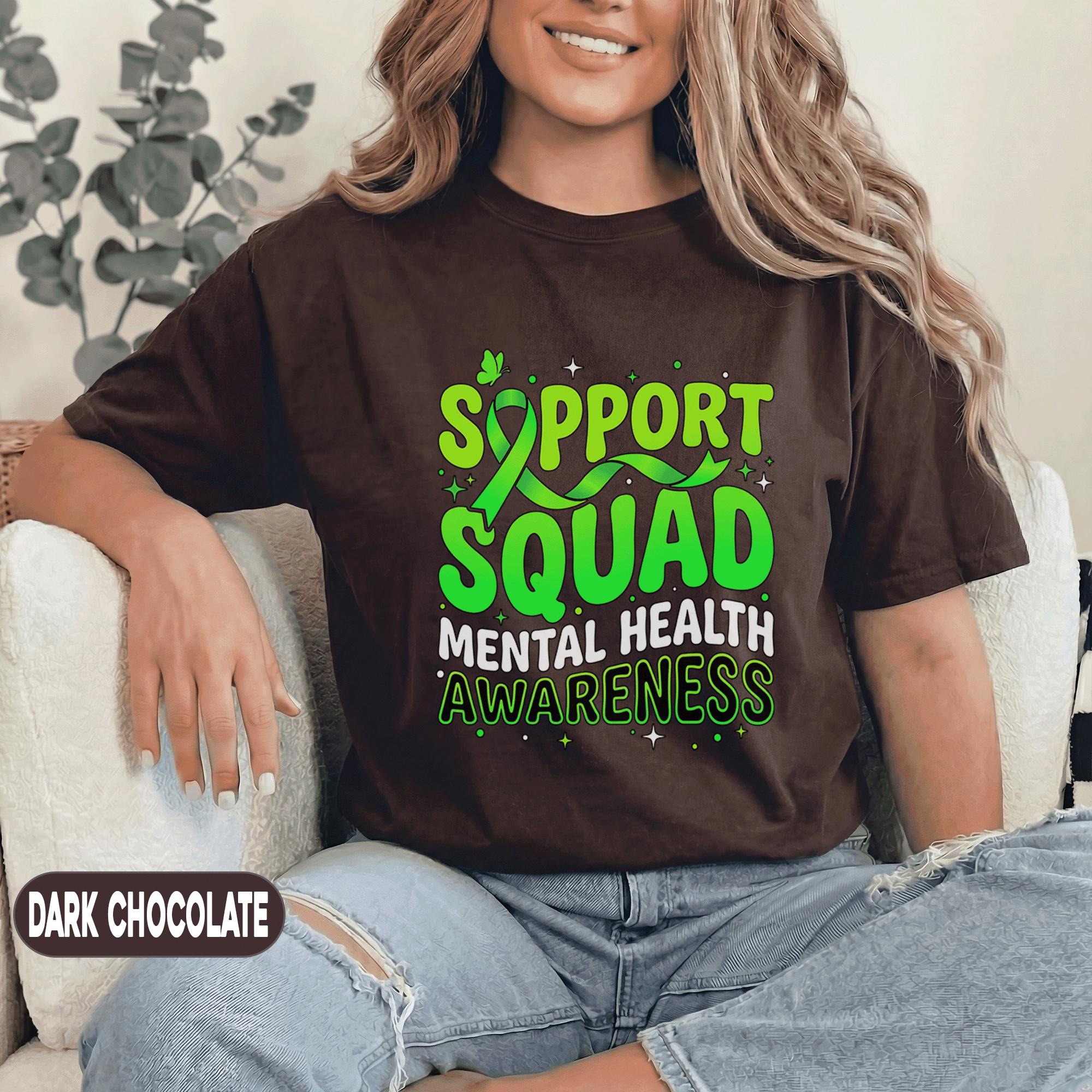 Support Squad Mental Health Awareness Shirt Green Ribbon Typography Tee ...
