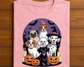 T-shirt mignon pour chien avec citrouilles et chapeaux de sorcière, motif chien d'Halloween amusant, sweat-shirt cadeau pour amoureux des animaux.