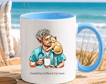 Male nurse mug for pet dad,  Cat father healthcare worker gift, RN cat owner gift, Fathers Day Pet Dad gift, Boyfriend Nurse Cat Lover Mug
