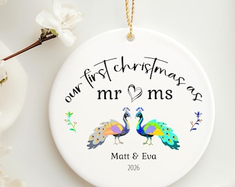Mr and Ms First Christmas Married Ornament, Personalized Couple Gift, Wedding Keepsake, Anniversary Custom Newlywed Gift, Bridal Shower Gift