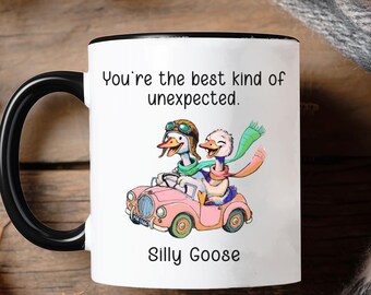Playful Romantic Gift, Silly Goose Mug, Cute Goose Couple Coffee Cup, Cute Animal Art Mug for Couple, Anniversary, Girlfriend Boyfriend Mug
