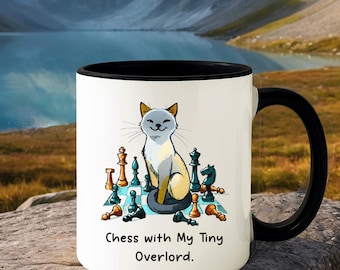 Cat Lover Chessboard Mug, Strategy games gift for Cat Father, Chess lover Pet Dad Coffee Mug, Father's Day Cat Art Mug, Boyfriend cat gift