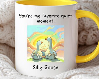 Romantic Goose Couple Coffee Mug, Cozy Morning Love Illustration, Cute Animal Art mug for Couple Anniversary, Valentine Boyfriend Girlfriend